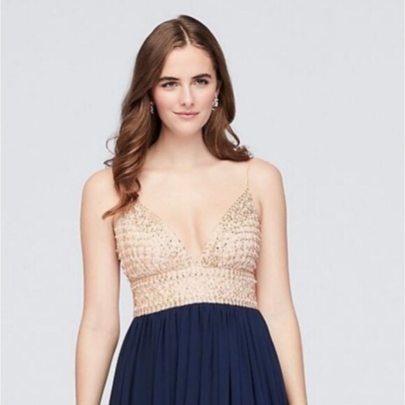 NWT Speechless Gown Size 1 Cream Blue Formal Beaded Prom Dress Flowy Sleeveless - Picture 3 of 6